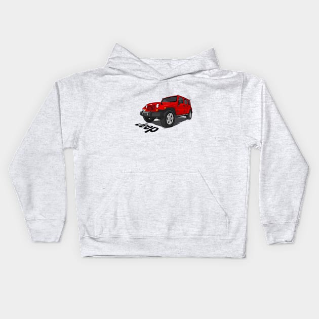 Jeep Wrangler - Red Kids Hoodie by 4x4 Sketch